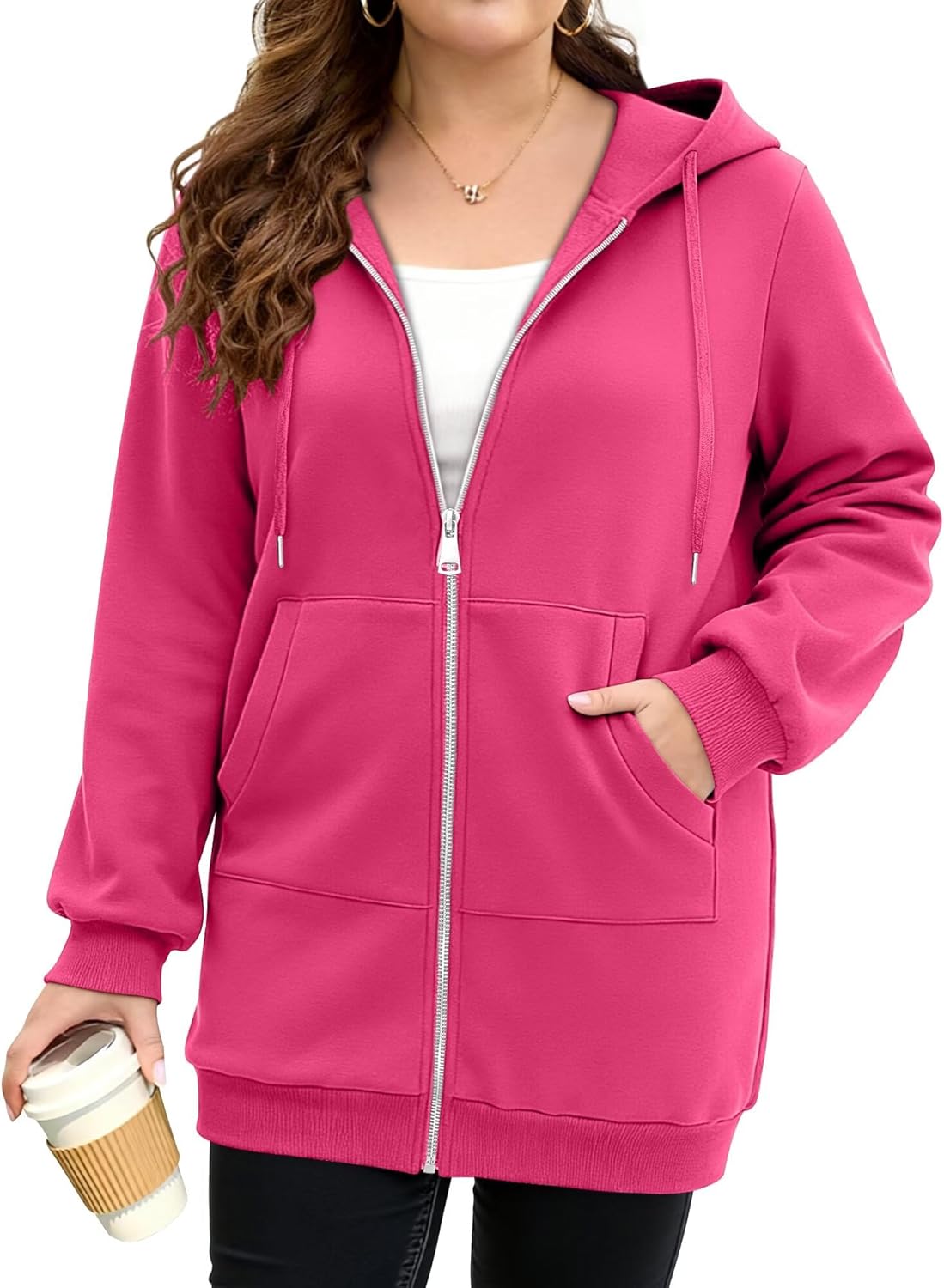 StunShow Womens Plus Size Hoodies Zip Up Oversized Y2k Drawstring Sweatshirt Casual 2025 Fleece Jacket with Pocket - Image 3