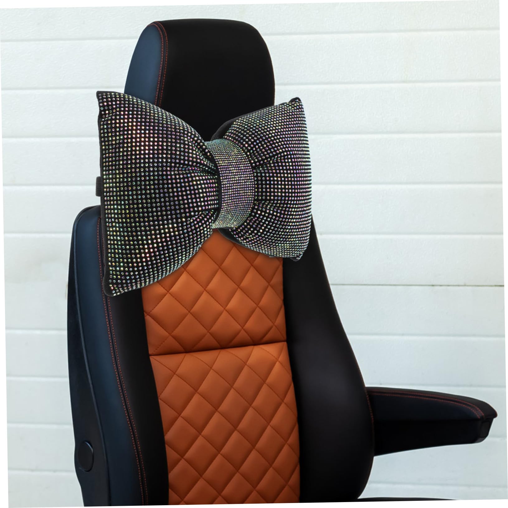 VALICLUD 2 Pièces Coussin Appui- Voiture avec Nœud Ornement Strass Oreiller Soutien Cervical Décoratif pour Siège Auto Installation Facile Élégant et Confortable
