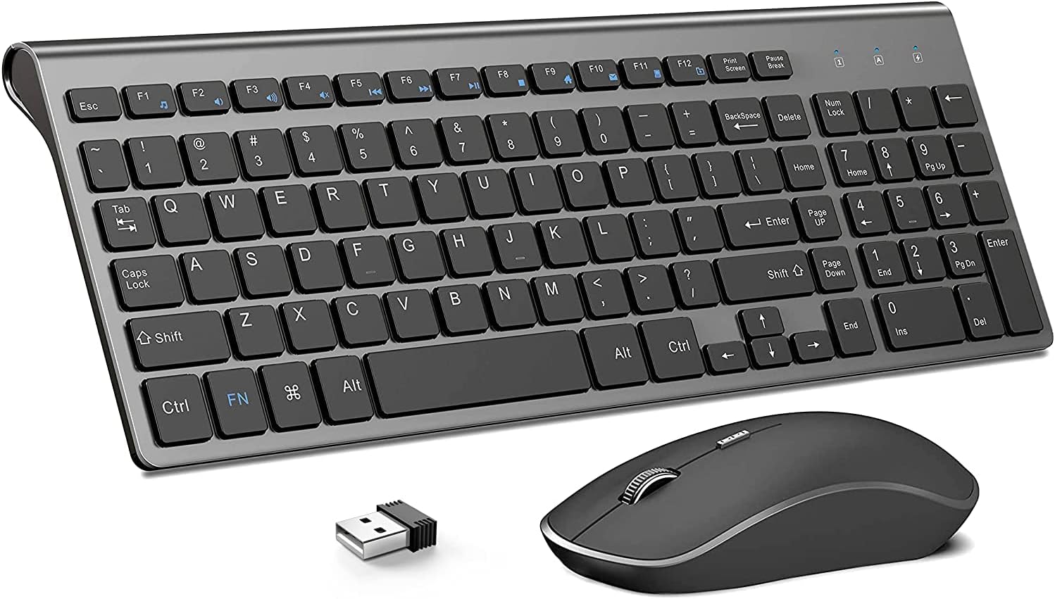 Wireless Keyboard and Mouse J JOYACCESS 2.4G Ergonomic and Slim Wireless Computer Keyboard Mouse Designed for Windows, PC, Laptop,Tablet Black Grey