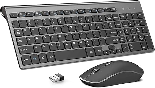 JOYACCESS Teclado y ratón inalámbricos, teclado y mouse inalámbricos ergonómicos y delgados de 2.4G diseñados para Windows, PC, portátil, tableta -