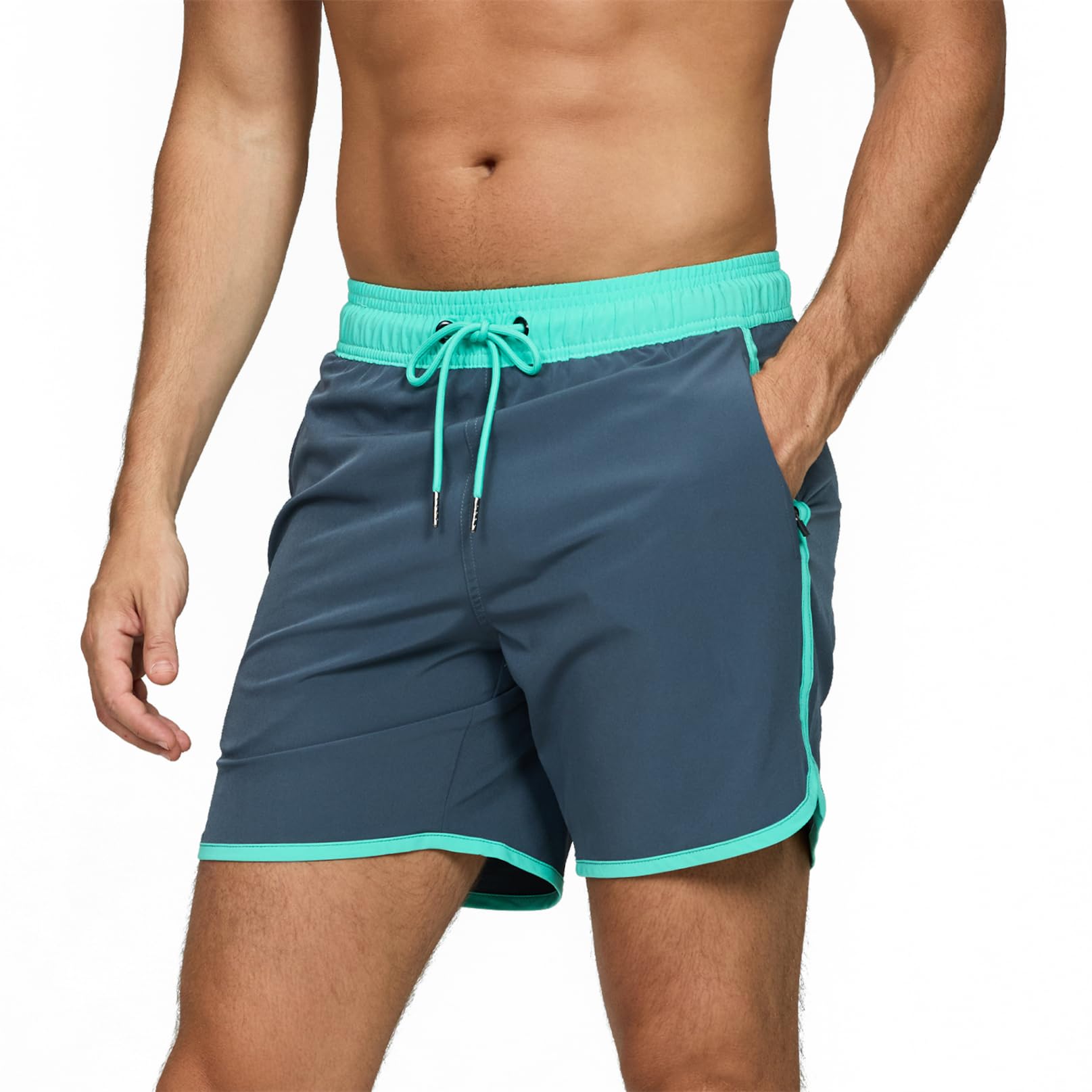 EDOTON Bañador para Hombre Bañador Pantalones Cortos de Playa de Secado Rápido Ajustables con Bolsillos Bañador con Estampado Unicolor Shorts de Baño para Natación S-XXL