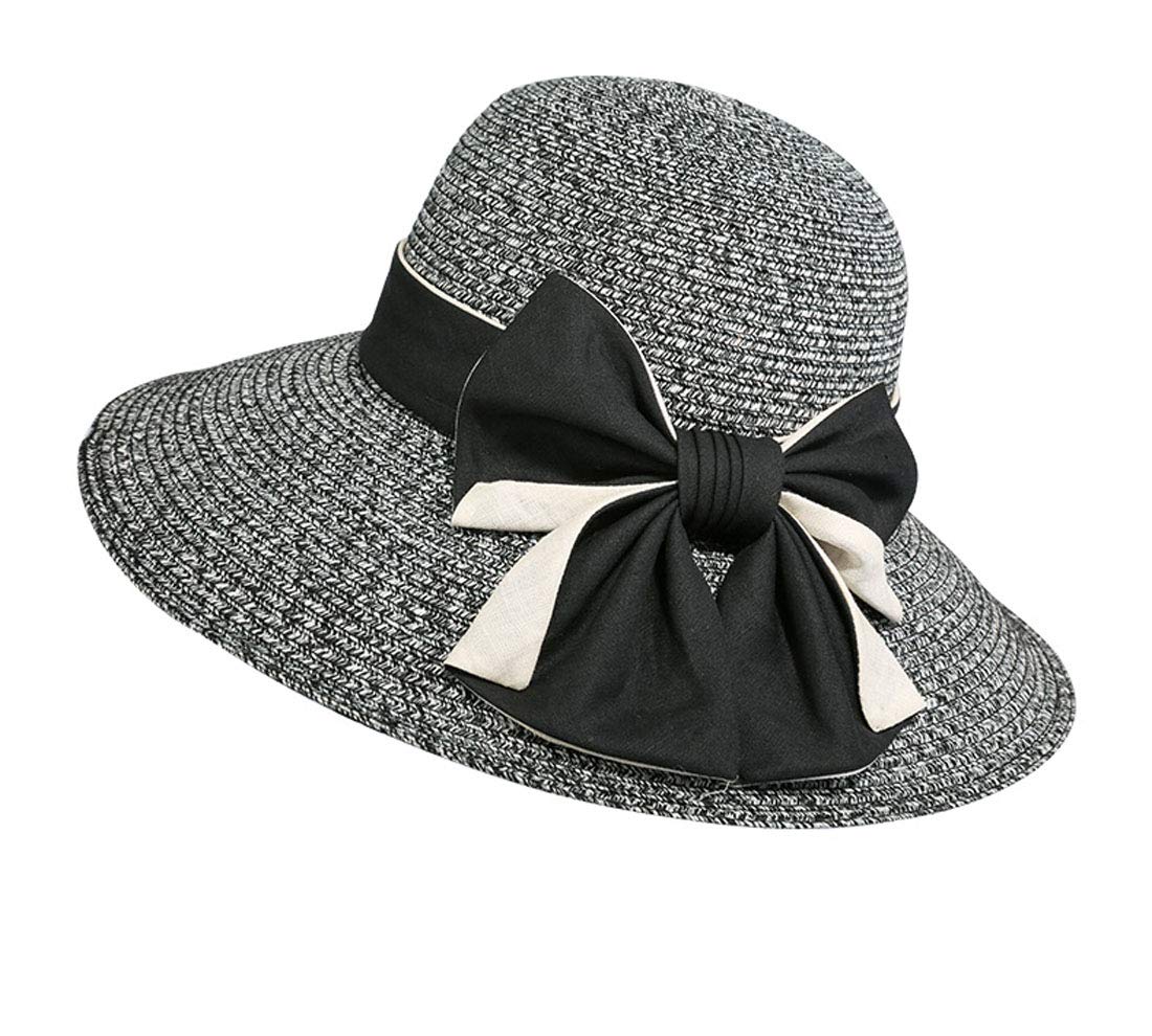 YYSTAR Women's Retro 2-Tone Bowknot Large Brim Woven Sun Hat Outdoor Beach hat