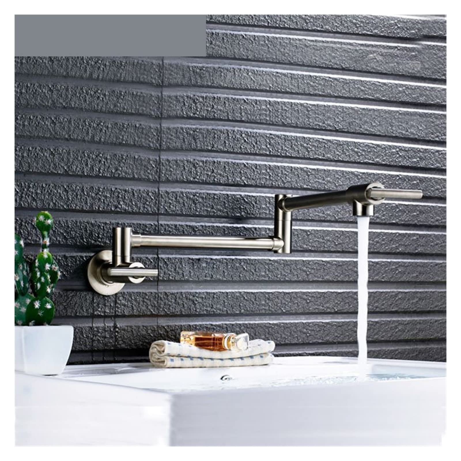 Kitchen Mixer Sink Tap Chrome Matte Black Brushed Nickel Wall Mounted Pot Filler Faucet with Double Jointed Swinging Spout,Durability