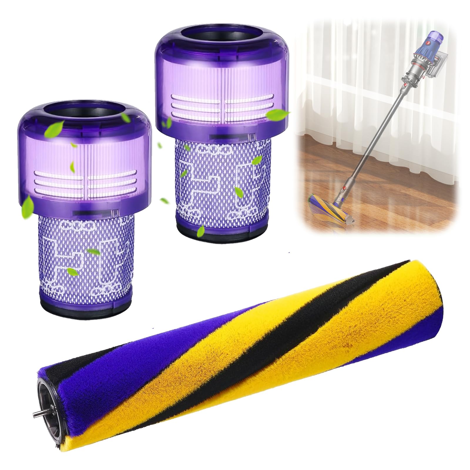 Filtr V12 do Odkurzacza Dyson, Szczotka Zamienna i Akcesoria - 1 Szczotka Zapasowa i 2 Filtry do Modelu V12 Detect Slim
