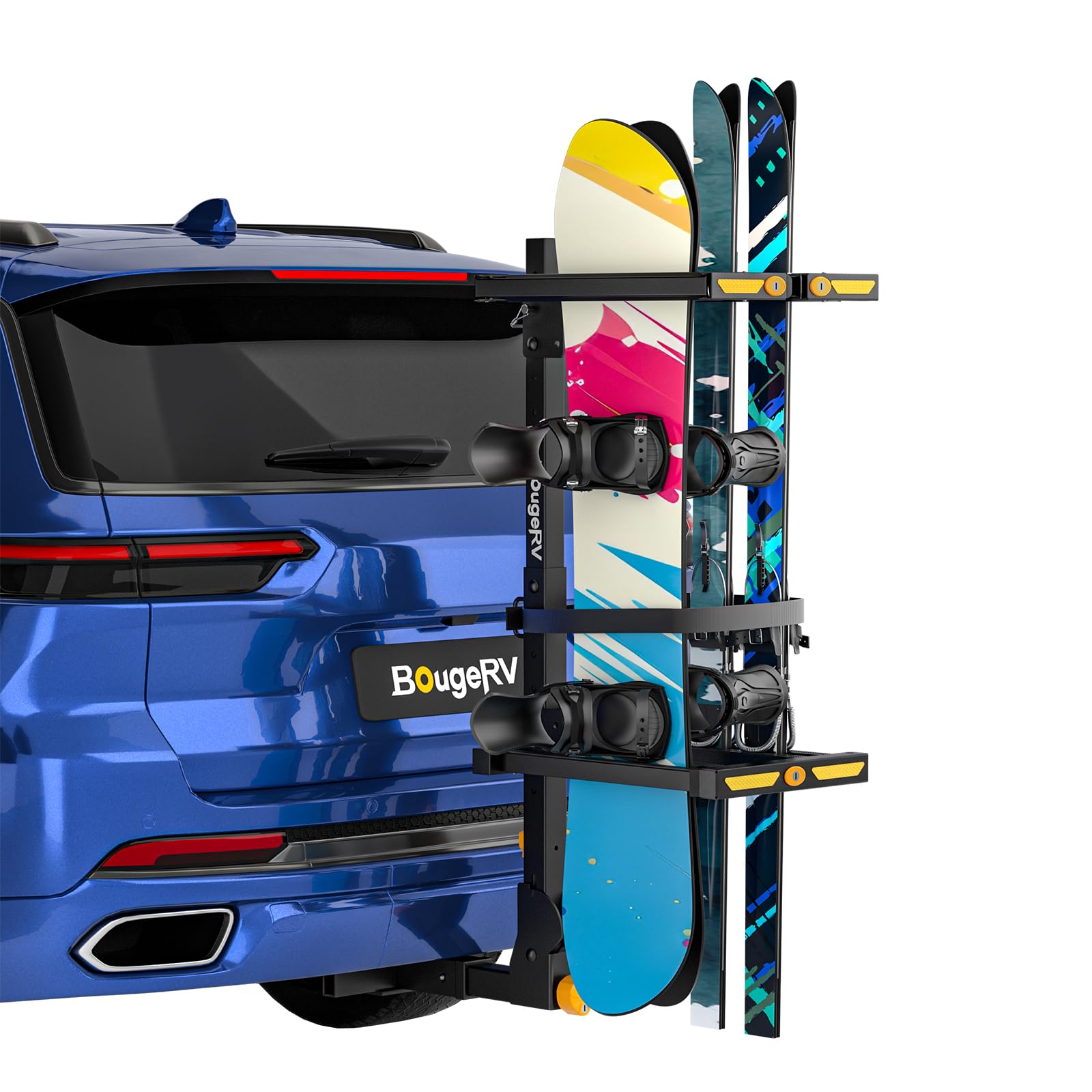 BougeRV Lockable Folding Hitch Ski Snowboard Rack
