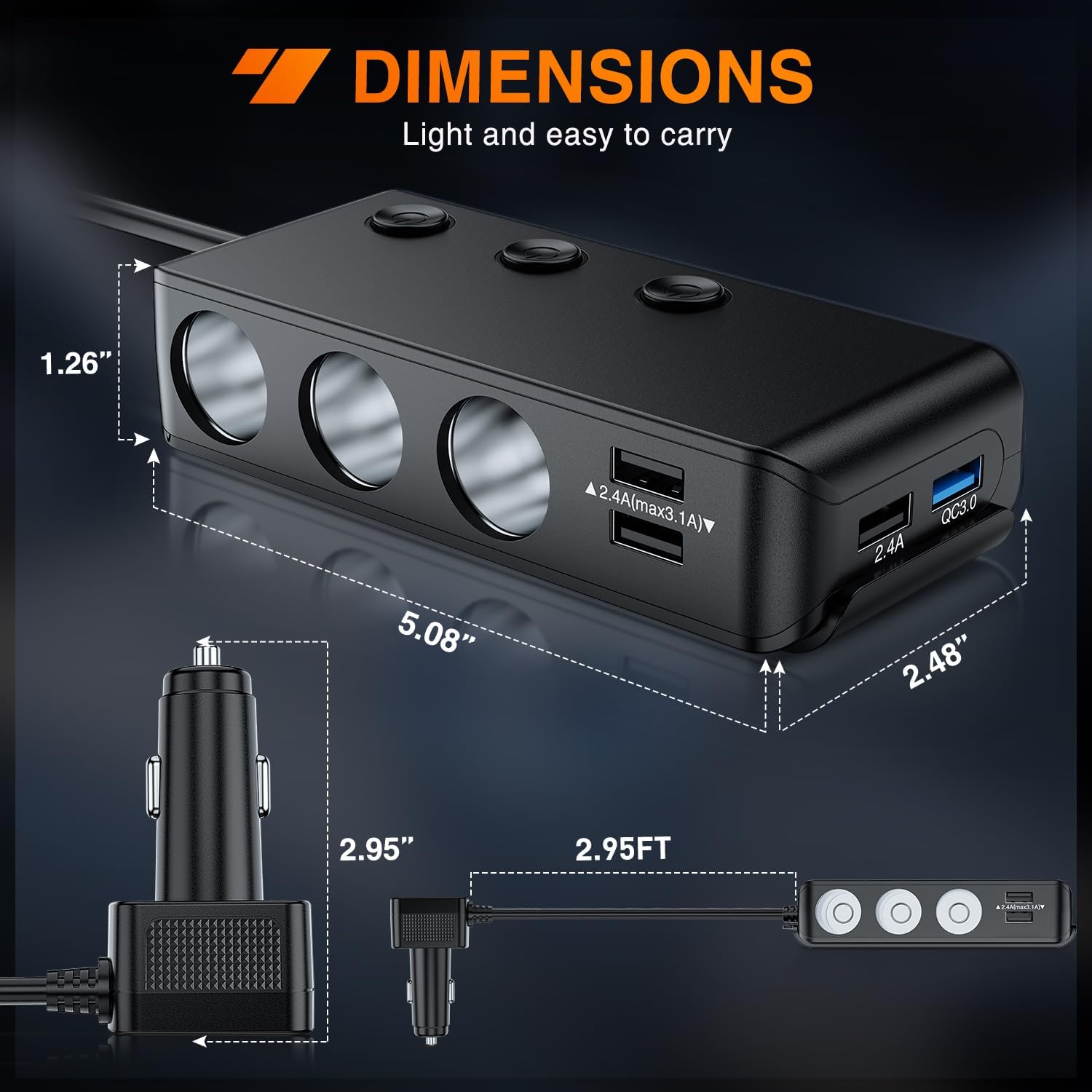Nilight 9 in 1 Cigarette Lighter Adapter Splitter QC 3.0 3 Sockets 4 USB Ports Power Splitter with PD/QC 3.0 Independent Switches LED Voltage Display for 12V/24V Cars Van Truck Camper