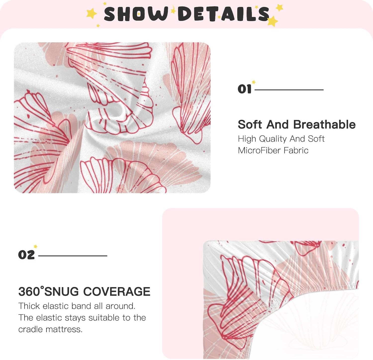 Kigai Coral Seashell Crib Sheets - Stretchy Fitted Crib Sheets for Boys Girls, Unisex Cozy Baby Crib Sheet 28 x 52 x 9 Inches