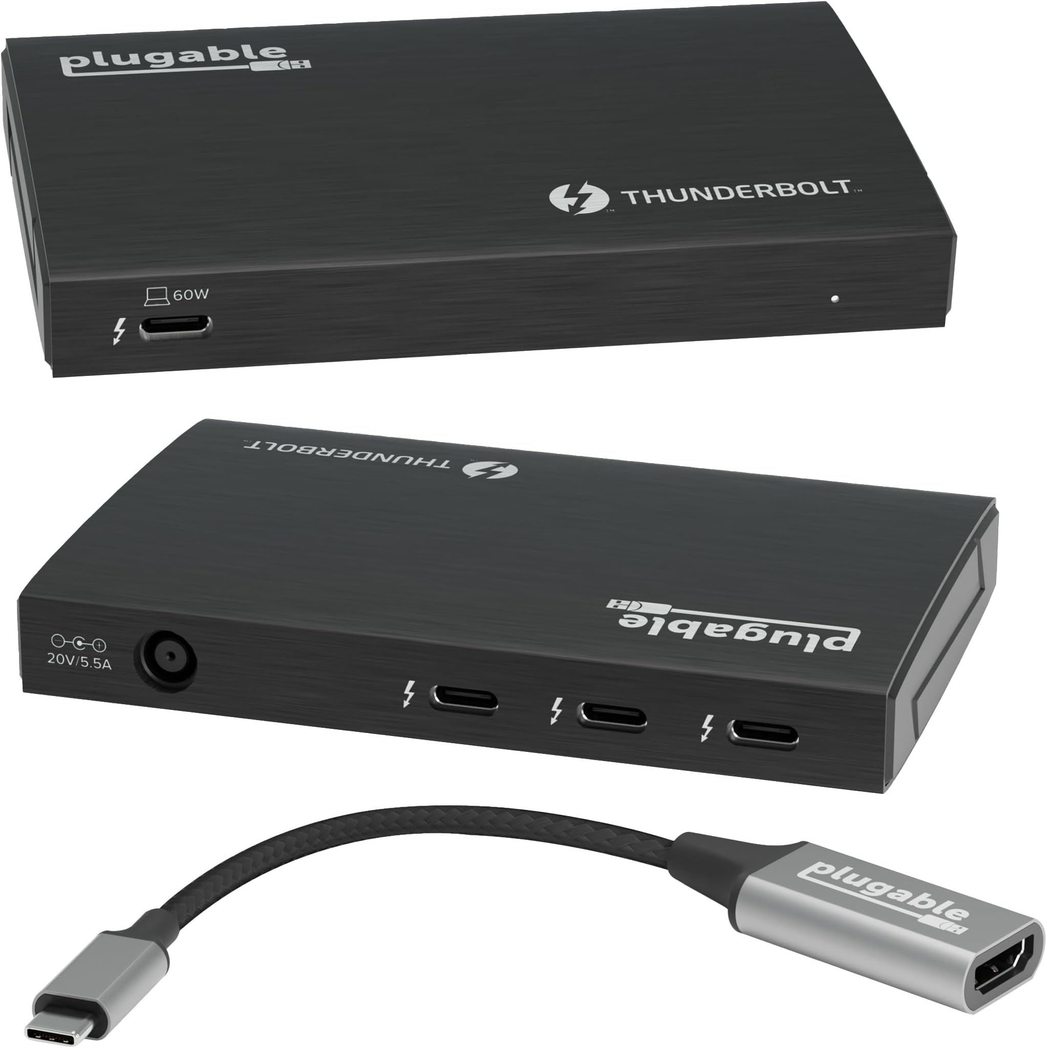 Plugable Thunderbolt 4 Hub | 60W Laptop Charging | 3X Thunderbolt 4 Ports | Dual 4K/Single 8K Displays | USB4 Compatibility - TBT4-HUB3C