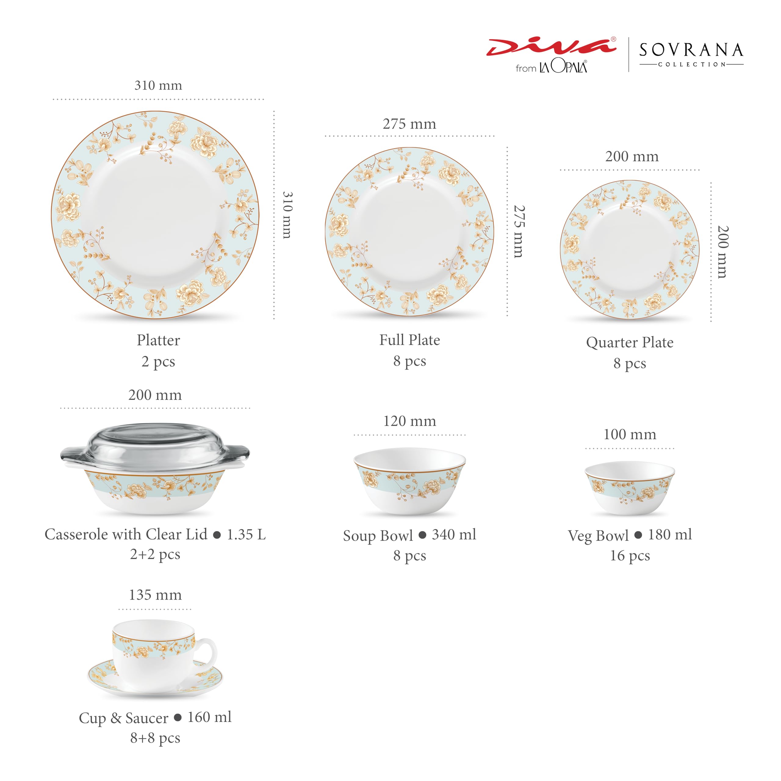 La Opala Diva Sovrana Dinner Set - 62 Piece -3 La Opala Diva Sovrana Dinner Set - 62 Piece -3