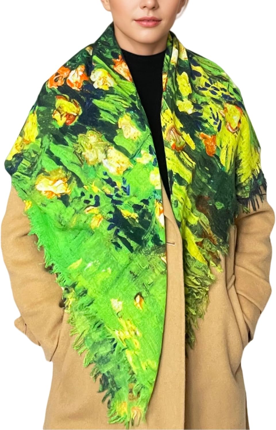 100% Water-Boiled Wool Scarf 39"x39" Women's Winter Pashmina Artist Oil Paintings Wraps Art Lovers Premium Gifts