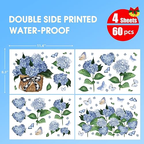Miniatura 5 de Horaldaily 60 calcomanías para ventana de primavera y verano, flores de hortensias florales para suministros de fiesta en el hogar, ventana,