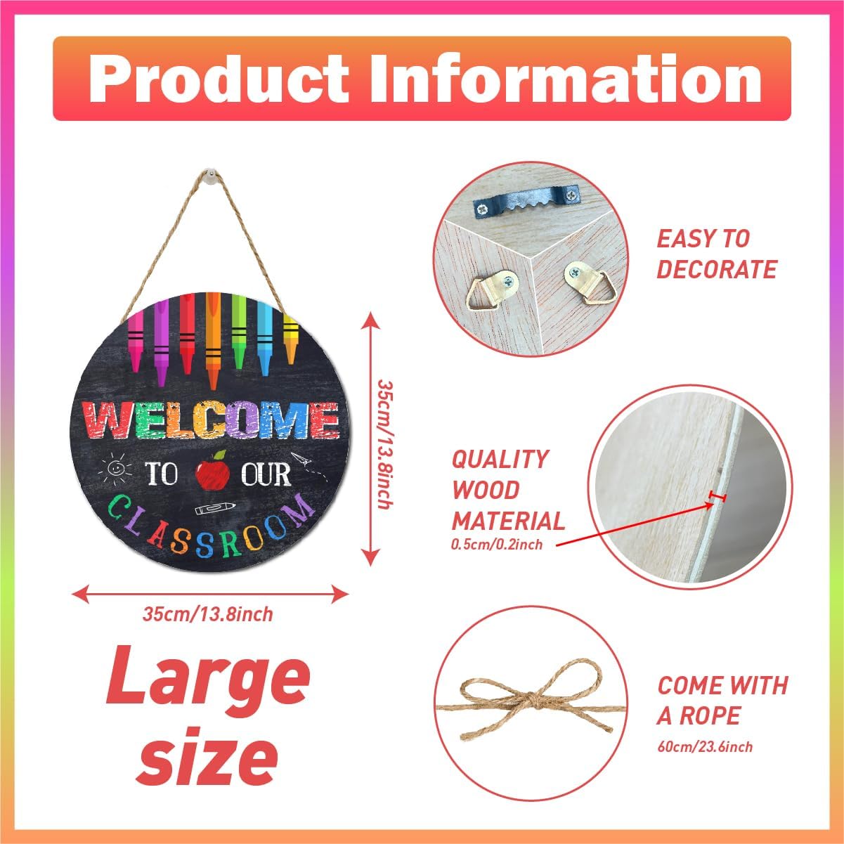 Welcome to Our Classroom Sign Wood Hanging Plaque,Chalkboard Themed Classroom Wall Decor for Classroom Nursery,Back to School Front Door Wall Decor