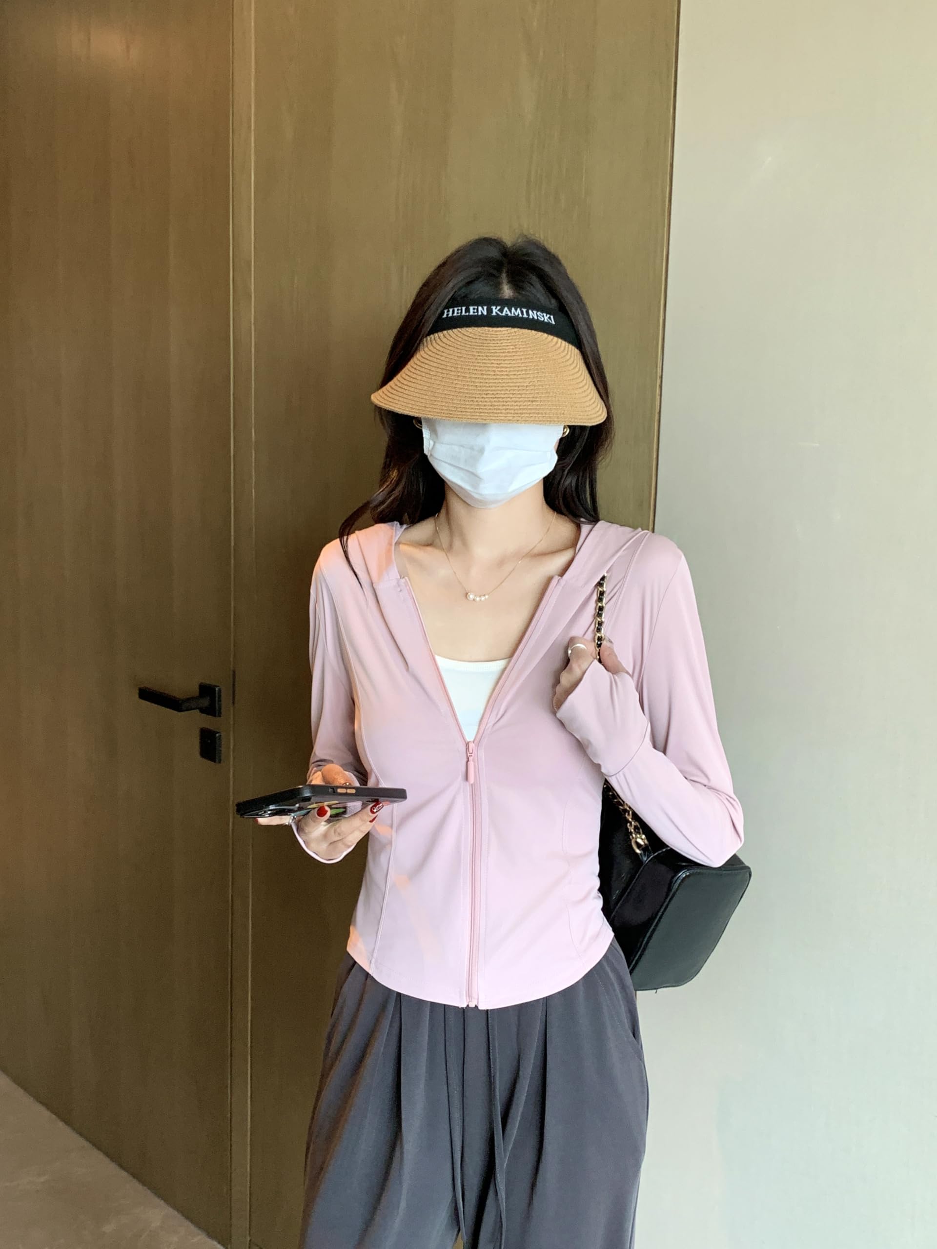 GRECERELLE Elegante Women's Solid Color Zip-Up Hooded Running Jacket - Leichte Sonnenschutz Sommer-Outerwear