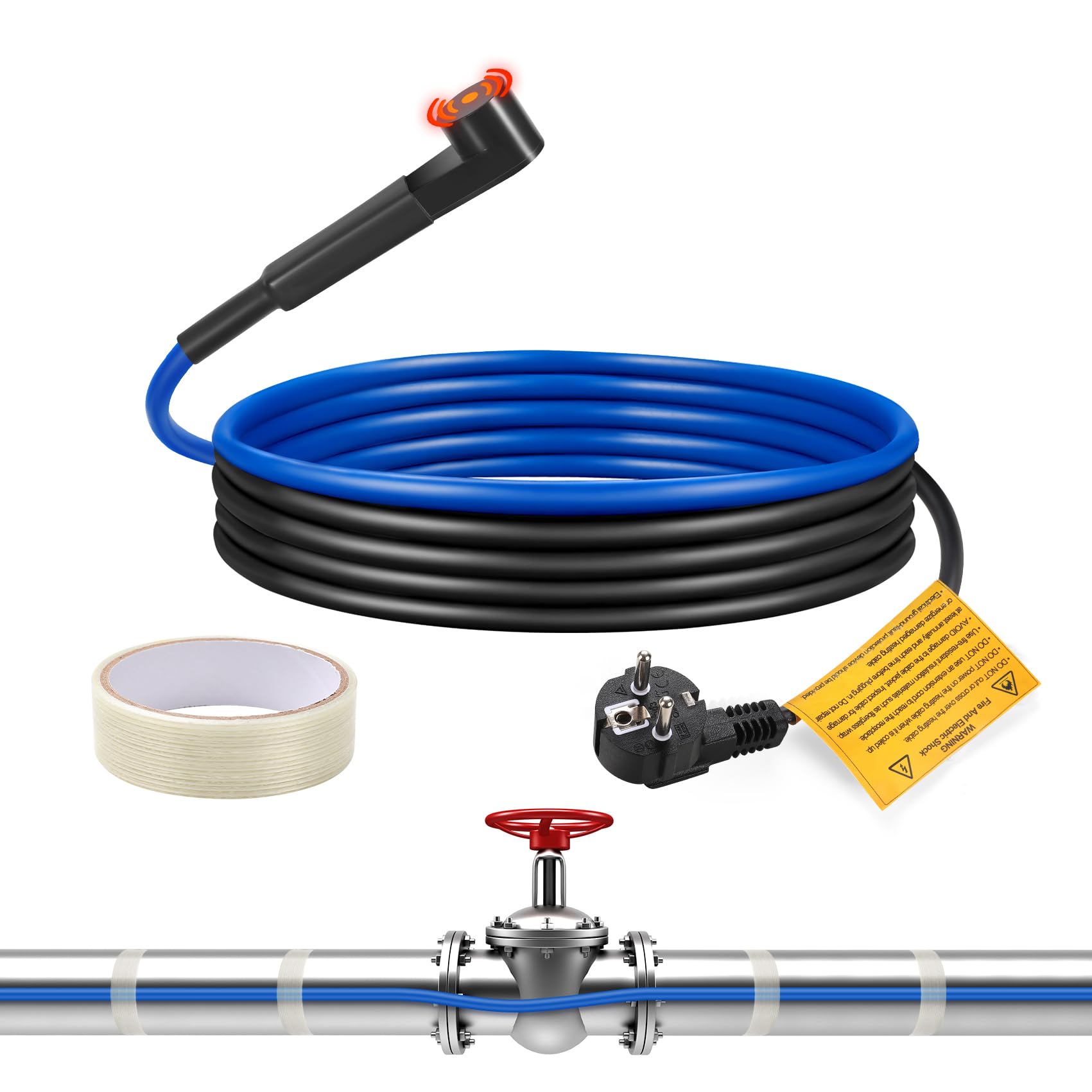 Rohrheizkabel für Rohrfrostschutz,Ci-Fotto 1M Selbstregulierendes Enteisungs-Heizkabel mit Eingebautem Thermostat zum Schutz von Wasserrohren,Metall-/Kunststoffhausrohren,Dachrinnen(15W/M)