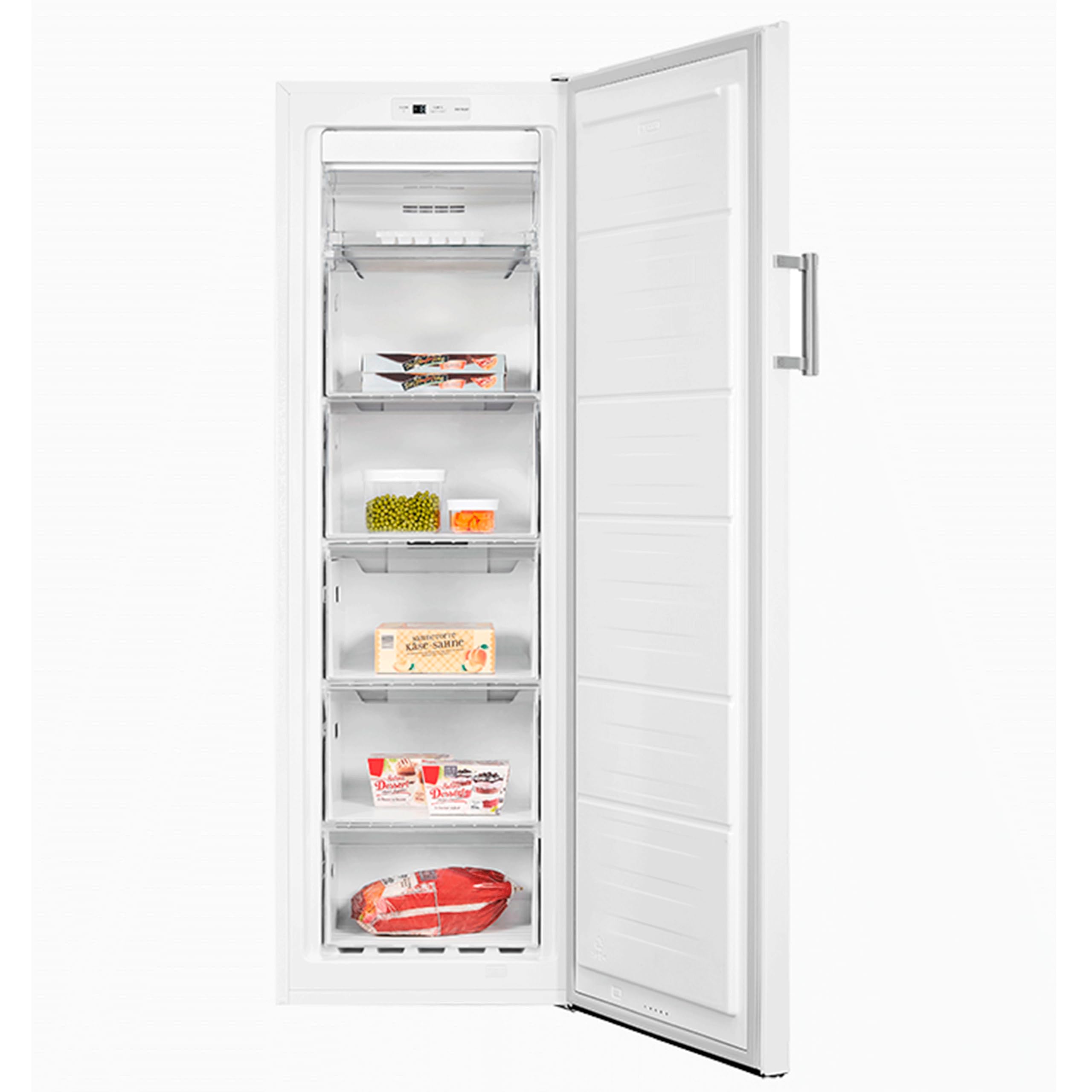 Exquisit® Congelador Vertical 194L, Color Blanco, Clase D, Tecnología No-Frost, Congelación Rápida, Alarma de Puerta, Puerta Reversible, 5 Cajones, Medidas (169,1 x 56,0 x 56,5 cm)
