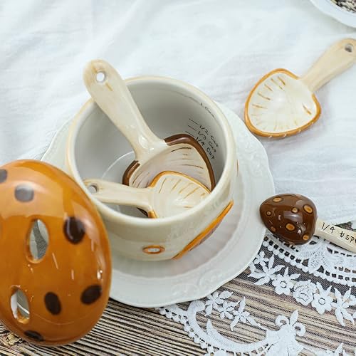 Miniatura 6 de Sizikato 4pcs Cucharas medidoras de porcelana con base, forma de casa de hongos de dibujos animados