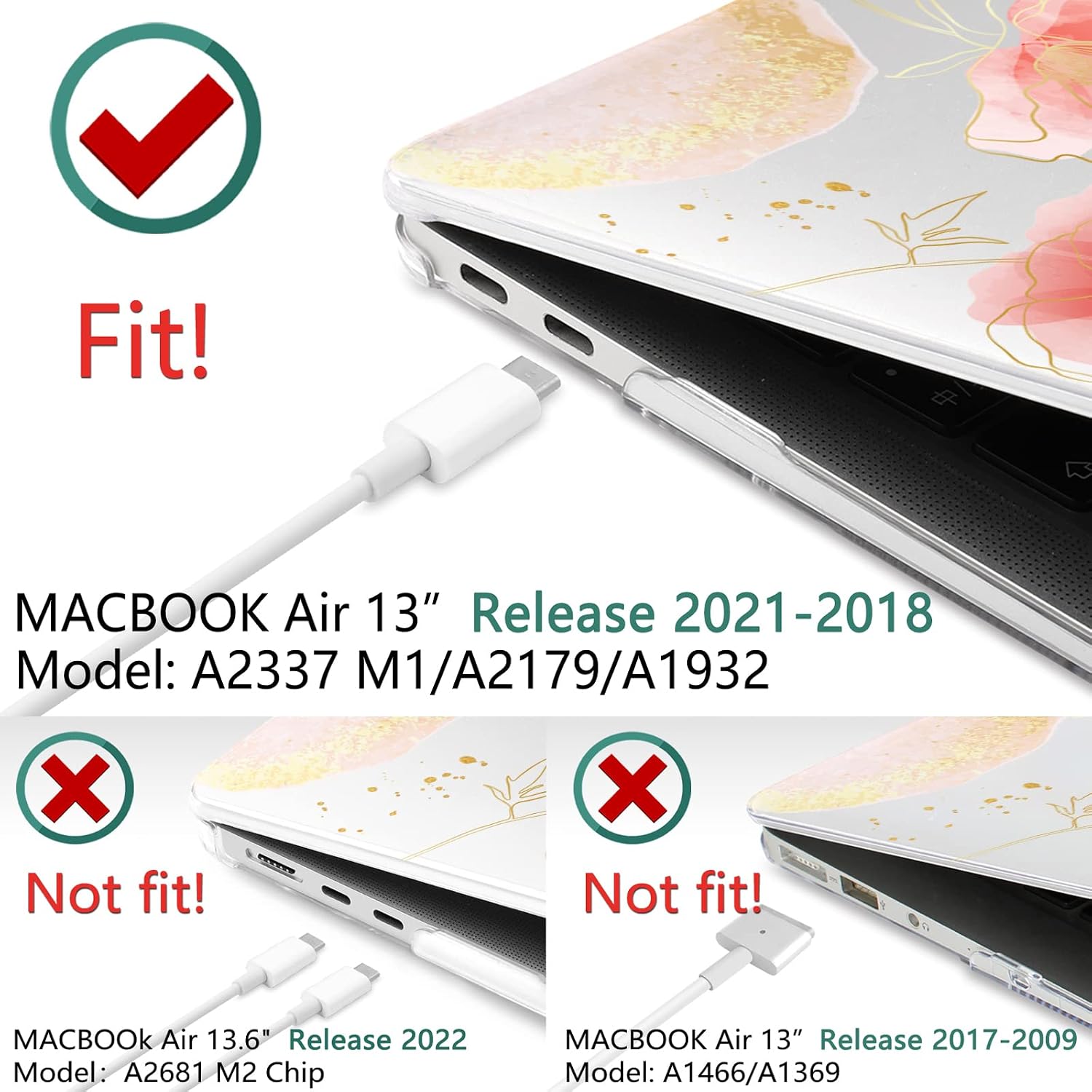 DONGKE Compatible with MacBook Air 13 inch Case 2021 2020 2019 2018 Release A2337 M1 A2179 A1932 with Retina Display Touch ID, Plastic Hard Shell & Keyboard Cover & Screen Film - Abstract Floral