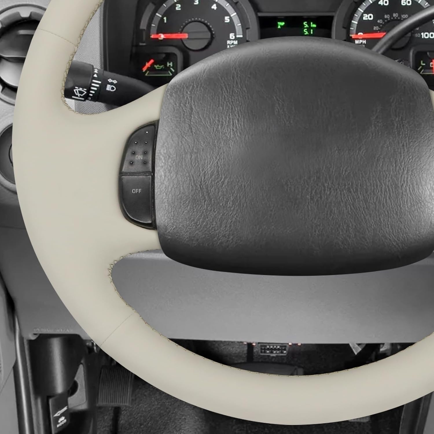 MEWANT Hand Sewn Steering Wheel Cover Wrap for F150 F250 F350 / Expedition Excursion 1997-2003 Steering Wheel Accessories for Ford