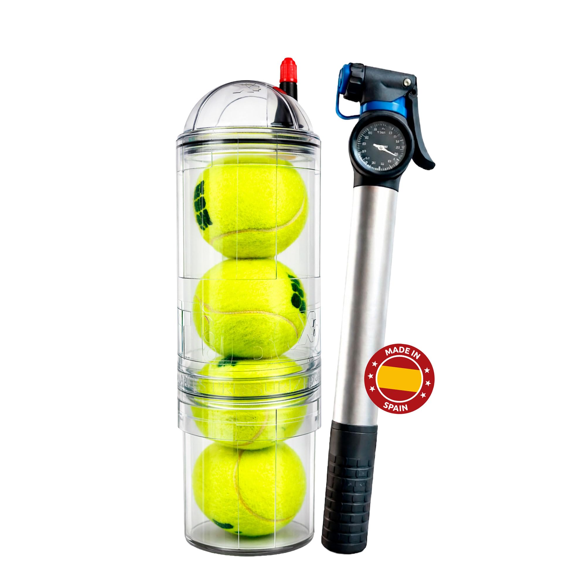 TUBOPLUS Tube pressurisateur pour balles de padel et tennis Tubox4 Crystal Compresseur pour balles Accessoires indispensables