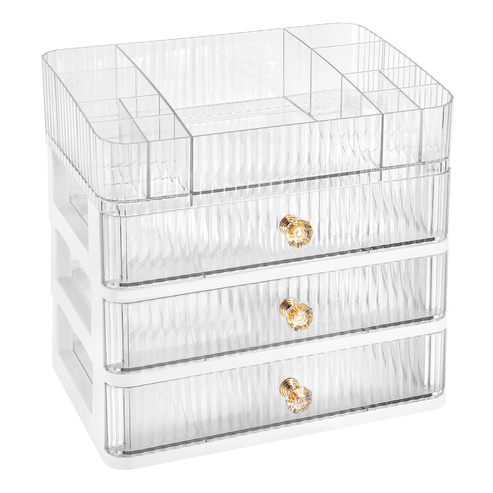 COOLBEAR Makeup Organizer for Vanity, Bathroom Organizer Countertop with 3 Large Drawers, Cosmetic Storage Box for Skincare Cream Perfume Lipstick on Bathroom Dresser Counter