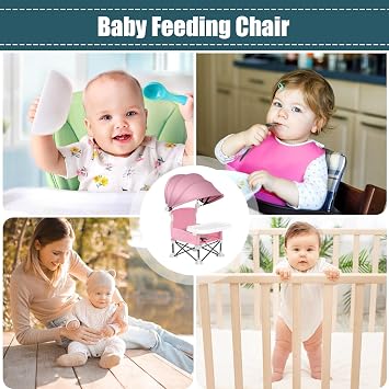 Portable Baby Meal Chair, Portable Toddler Travel Seat with Meal Tray - Sun Shade Folding Baby Chair for Lawn, Beach, Outdoor, Camping, Home, Travel, Picnic