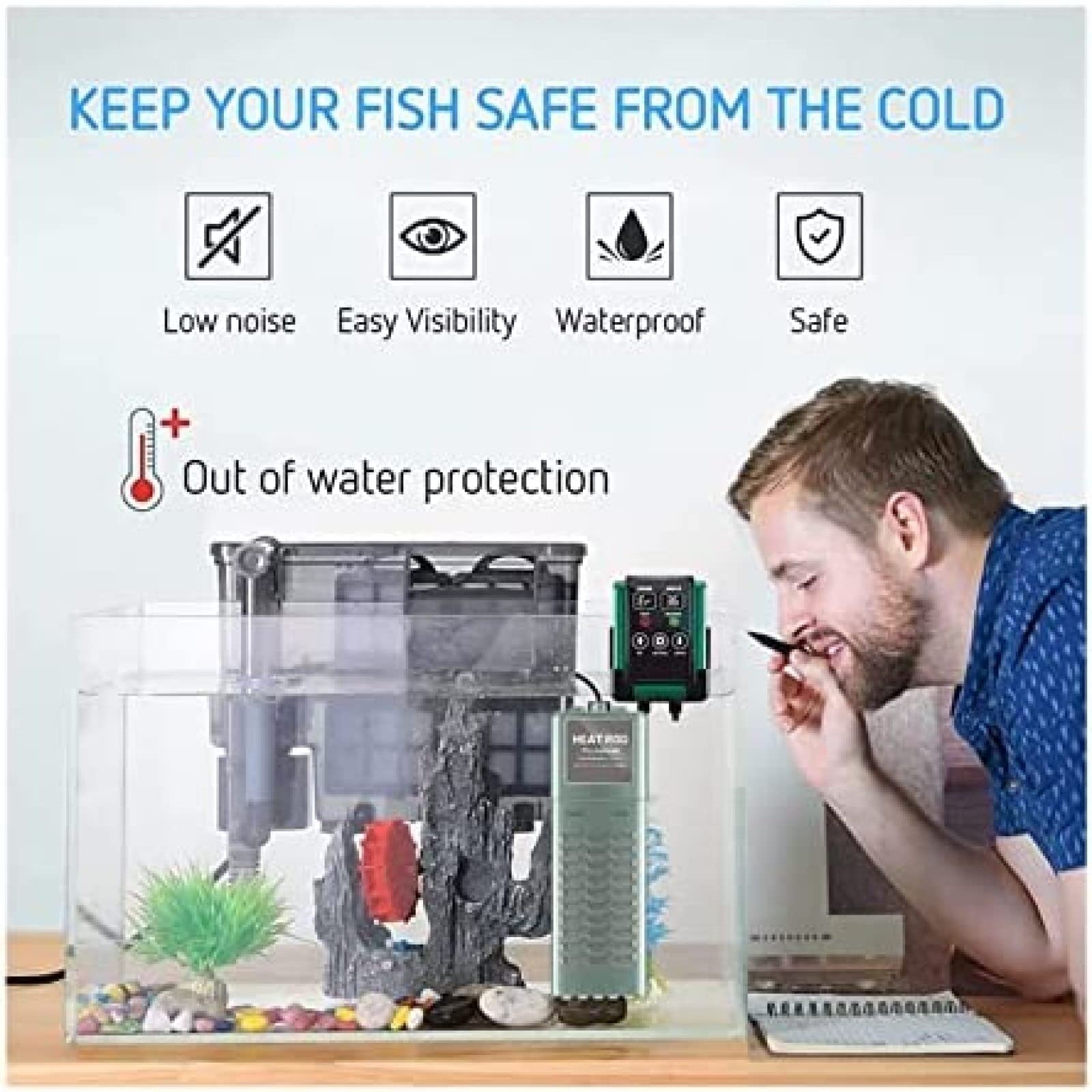 Calentador De Acuario, Calentador Sumergible para Acuario Tanque De Peces Pantalla De Temperatura LED Inteligente Y Controlador De Temperatura Externo Varilla De Calentamiento para Agua Dulc