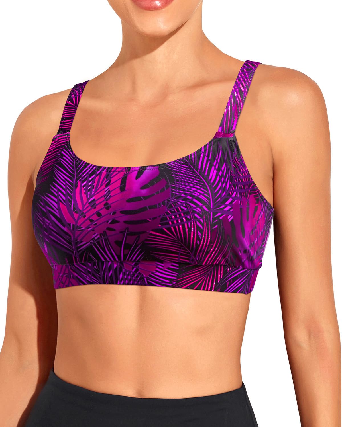 Women Sports Bra Bikini Tops Scoop Neck Bathing Suits Top Padded Swim Crop Tops Only-image-44