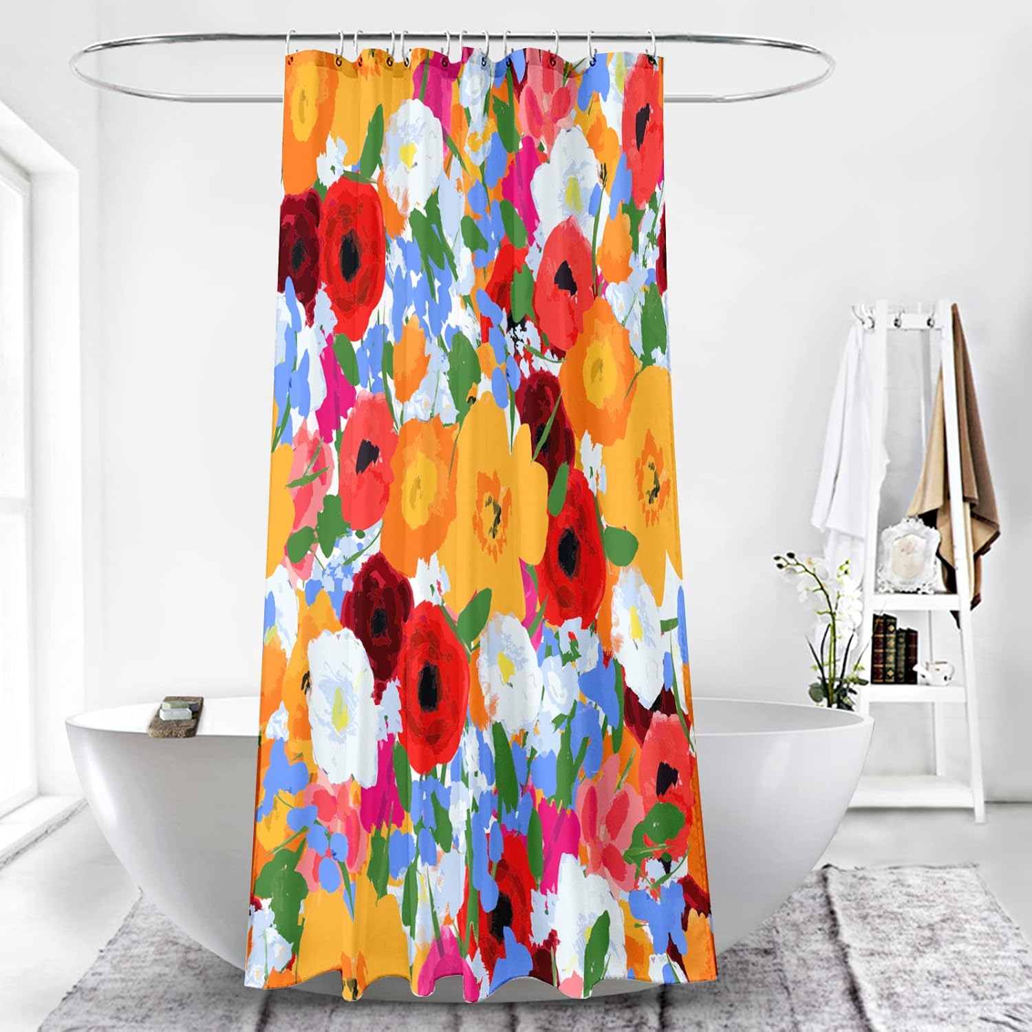 Red Shower Curtain Modern Design Red Circles Polyester Fabric Thicken Shower Curtain 72X72Inches