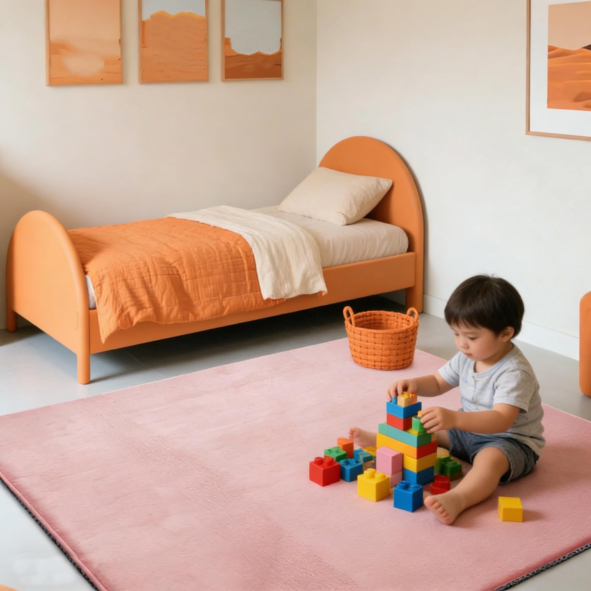 Tappetino per Gattonare per Bambini, Grande Tappeto 80 x 180 cm Rosa, Morbido Velluto Corallo, Tappeto per Soggiorno, Camera da Letto, Tappetino Yoga Tatami Antiscivolo