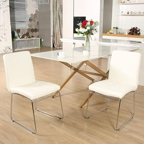Miniatura 2 de SICOTAS Juego de 4 sillas de comedor, sillas de cocina de piel sintética blanca, silla de comedor moderna con patas cromadas, cómodas sillas
