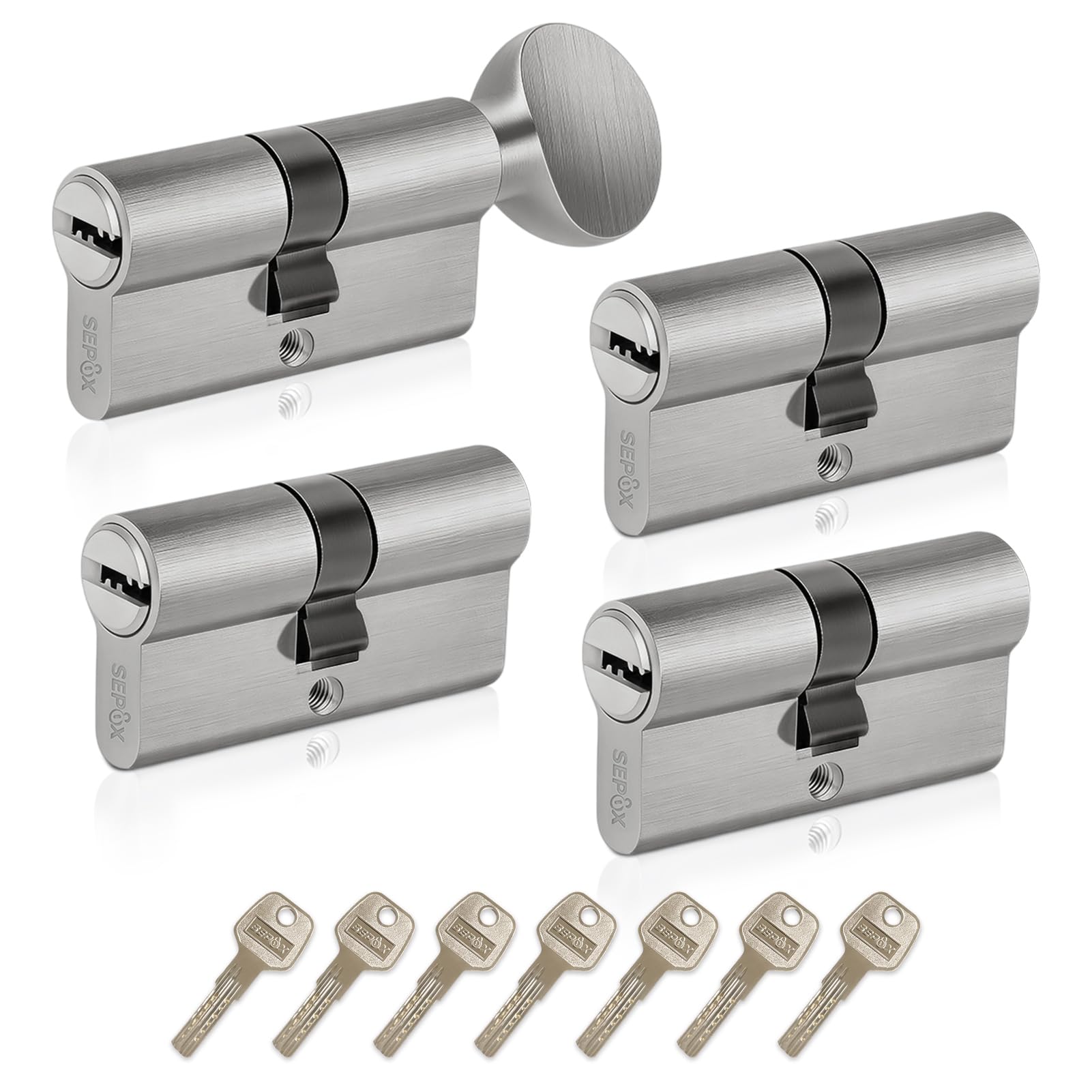 SEPOX Euro Cylinders Lock Set 3 Double + 1 Thumb-Turn Cylinders (Keyed Alike), 70mm(35/35),High Security 6 Pin, Alloy Casing Brass core Anti-Drill Anti-Pick Door Barrel for Home,Office
