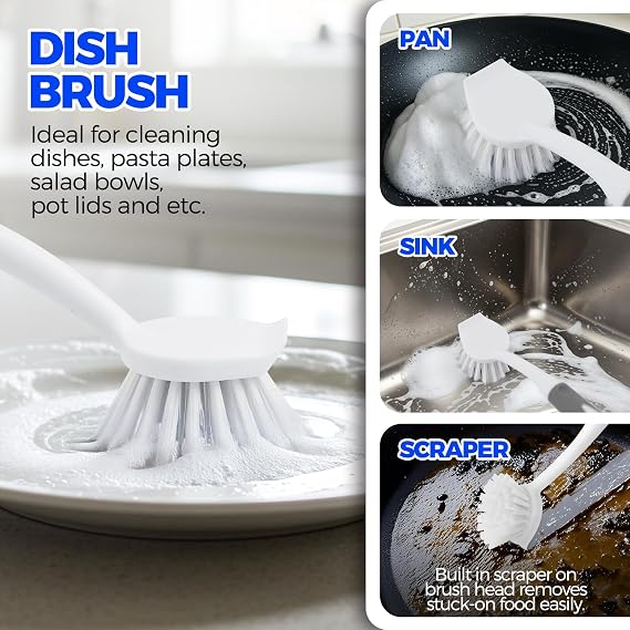 Holikme 6 Pack Dish Brush Set with Bottle Brush, Dish Scrub Brush,Gray