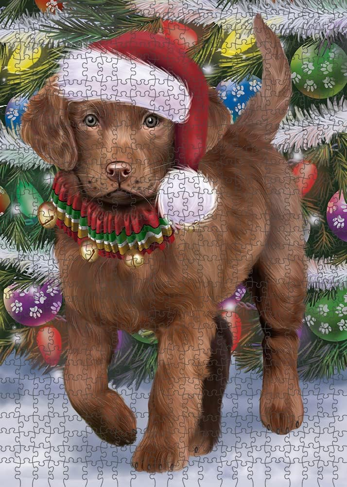Christmas Trotting in The Snow Chesapeake Bay Retriever Dog Jigsaw Puzzle for Adults - Animal Printed Interlocking Puzzle Game - Gift for Dog Lover's - 1000 Pcs 29.5"x19.7", PZLE53834