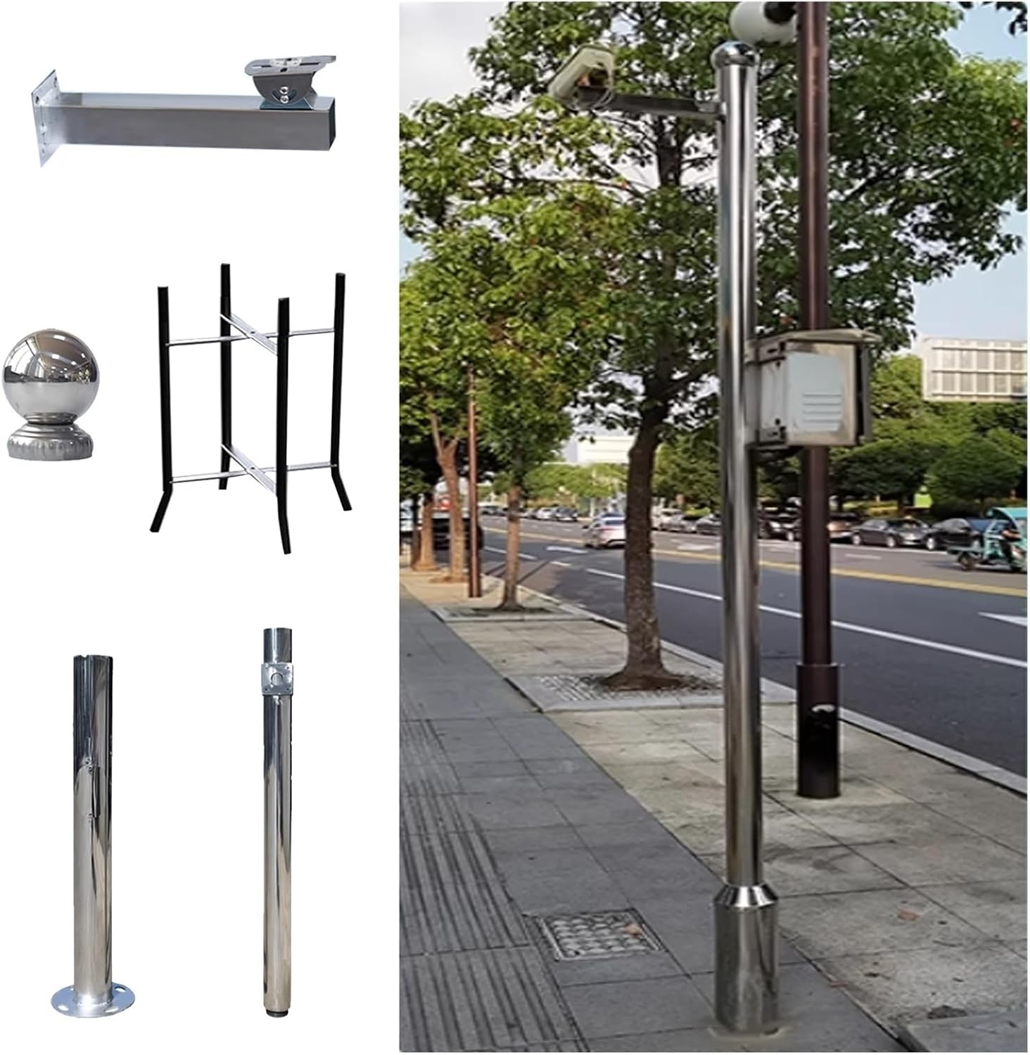 Outdoor Security Camera Pole 6.6-19.7ft, Universal Surveillance Stand with 1 Bracket for Backyard, Walkway, Industrial & Home Use (B, 118.1in/3.0m)