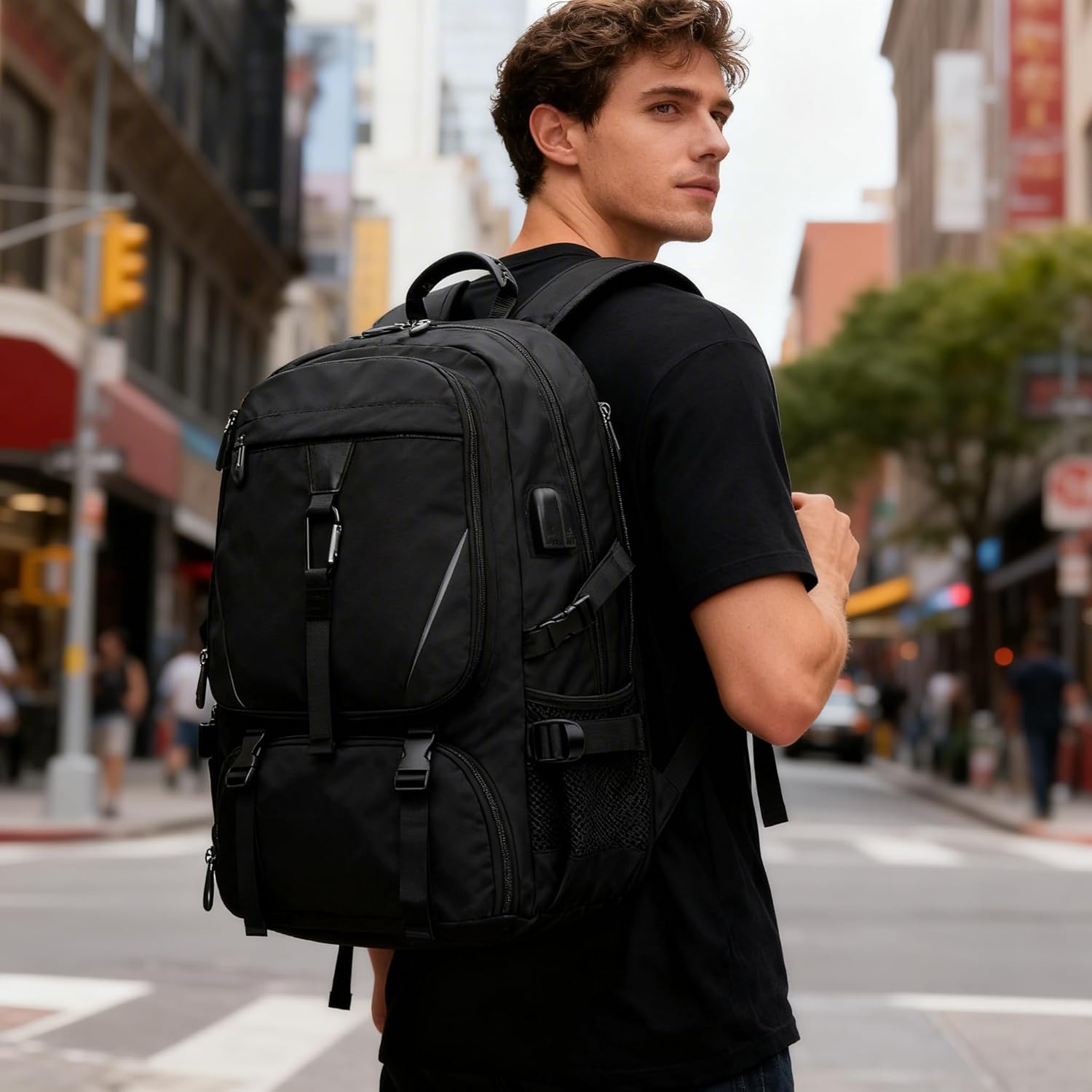 Men's Women's with Usb Port 80l Travel Backpack, Large Carry-On Backpacks，Expandable Oversized Laptop Bag Works