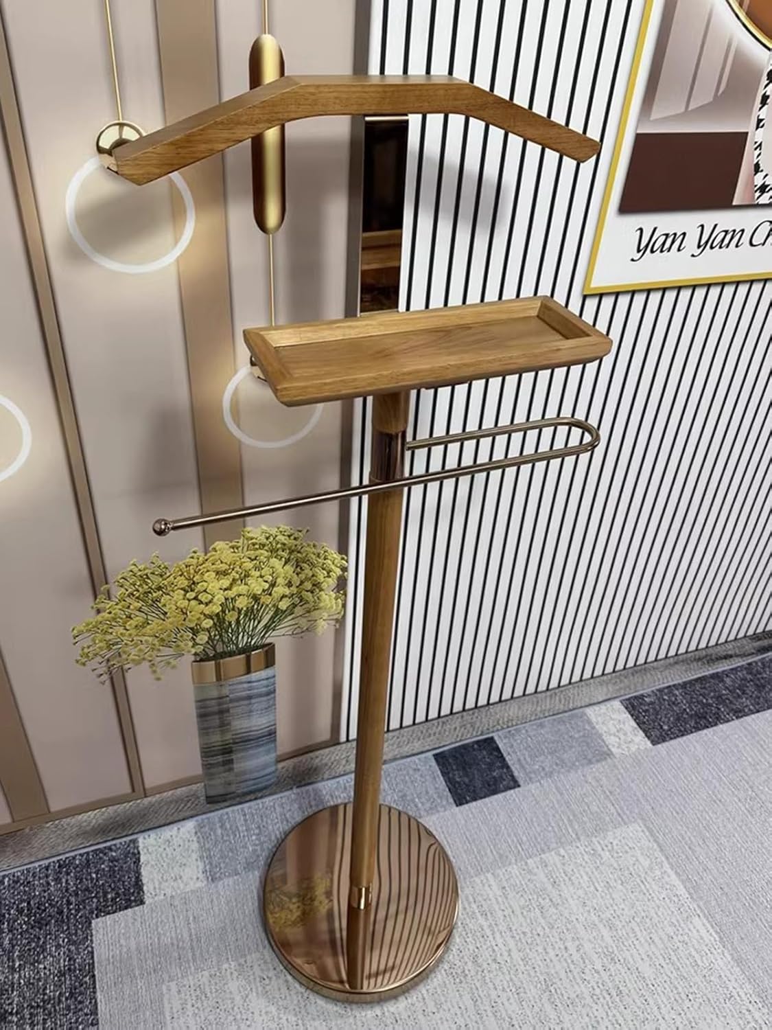 ZAQYCM Men Clothes Butler Valet Stand Wooden, Modern Suit Stand for Walk-in Wardrobe, Hotel Guest Room & Hallway Loft, Office Clothes Hanger with Trouser Bar and Tie/Belt Tray (Color : Style-1)