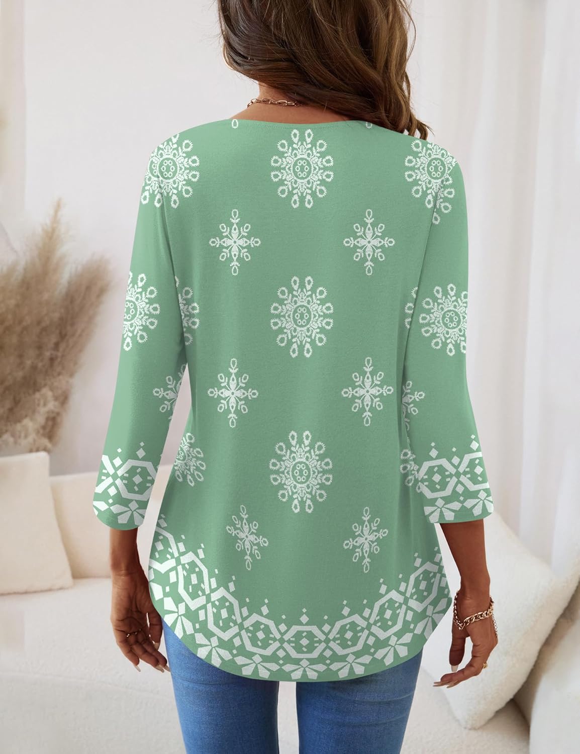 Ivicoer 3/4 Length Sleeve Womens Tops Boho V Neck Lace Shirt Vacation Clothes Trendy Blouses Dressy Casual - Image 6