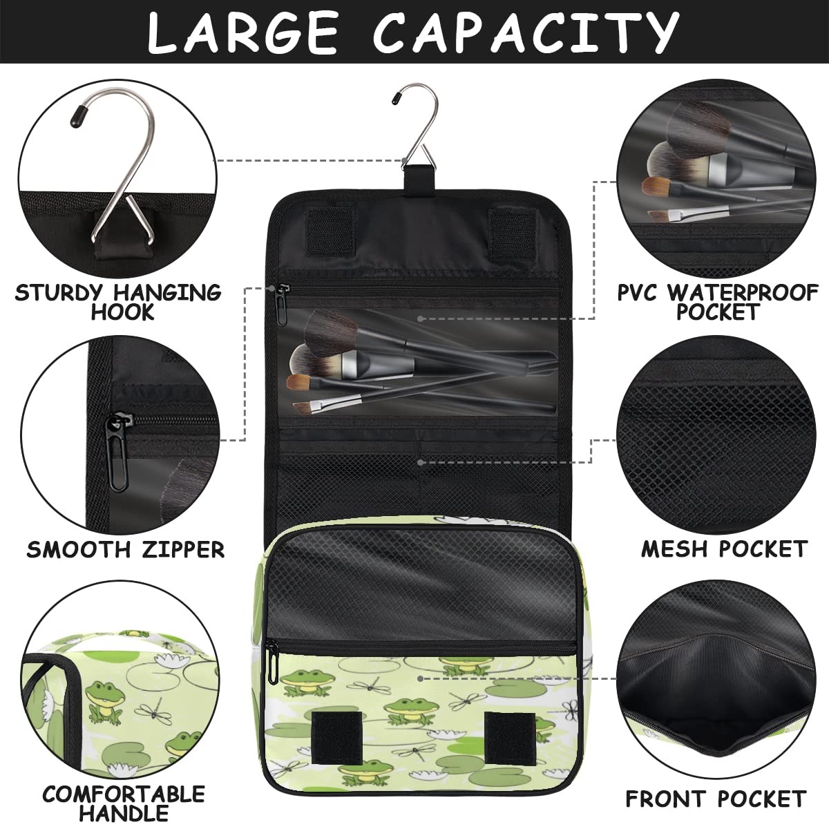Kreskówka śliczna Forg Podróżna kosmetyczka Zabawna Forg Mycie Torba Unisex Wiszące przybory toaletowe Kosmetyczka Organizer do makijażu, wielobarwny, Jeden rozmiar