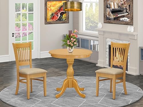 Miniatura 5 de East West Furniture ESVA3-OAK-C Eden - Juego de 3 piezas para espacios pequeños, contiene una mesa redonda de comedor con pedestal y 2 sillas