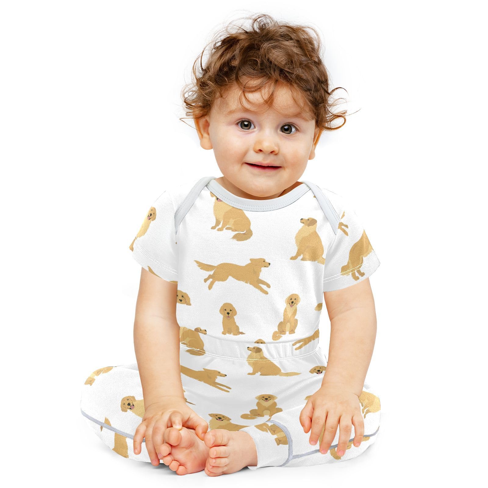 vvfelixl Baby Bodysuits Pants Sets Golden Retriever Dogs Short Sleeve Baby Clothes for Boys Girls 6M Goldies Puppy