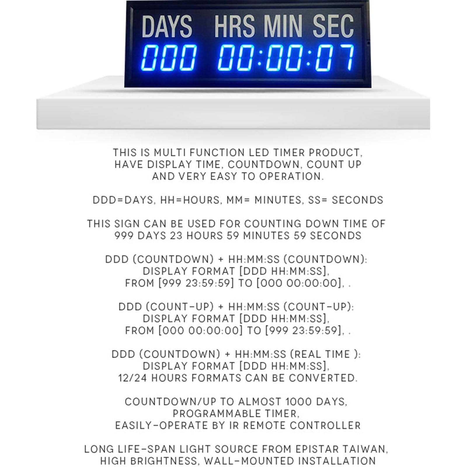 Temporizador De Cuenta Regresiva De 1,8" para Concurso De Debates, con Alarma, Volumen Ajustable, Brillo De 6 Niveles, Formato De 12/24 Horas Y Temporizador De 1000 Días.