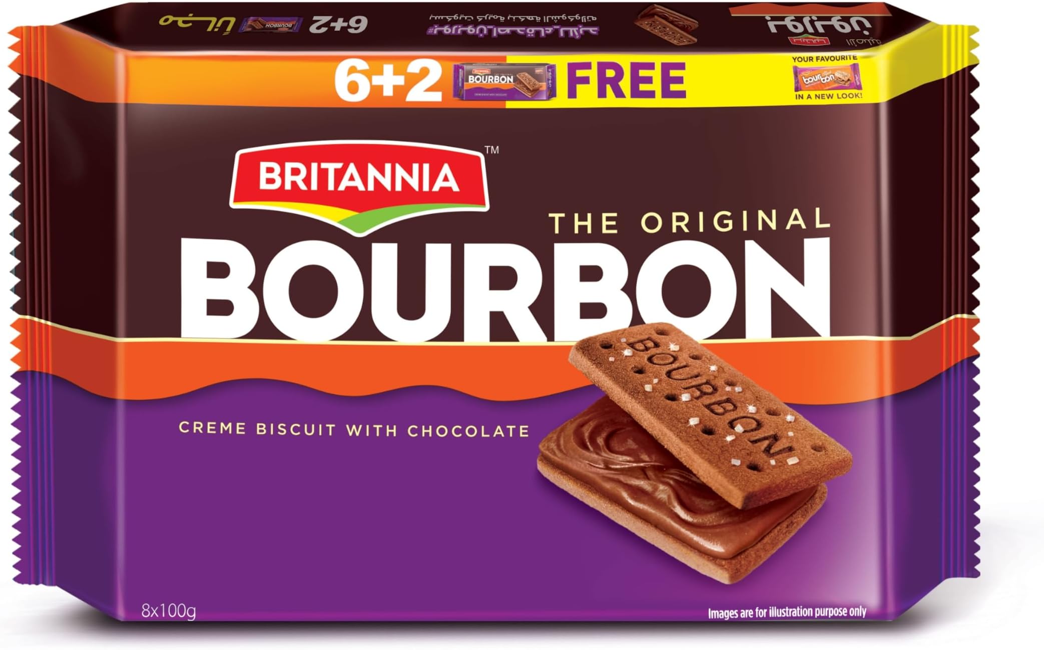 Bourbon Cream Biscuits 100G, Pack of 8, 1.0 count