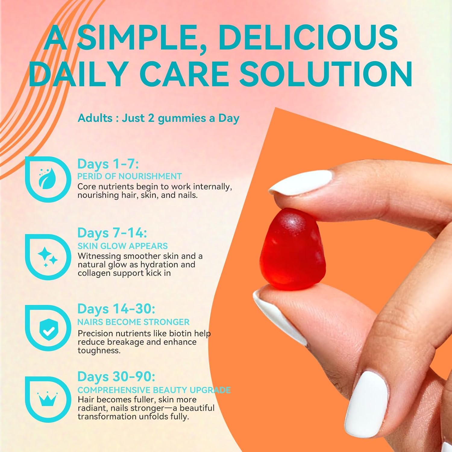 Biotin Gummies for Women & Men - Hair Growth Support Skin, & Nail Strength - Biotin 5000 Mcg, 50 Mg Keratin Per Seving, Cranberry Flavor, 60 Gummies - Image 7