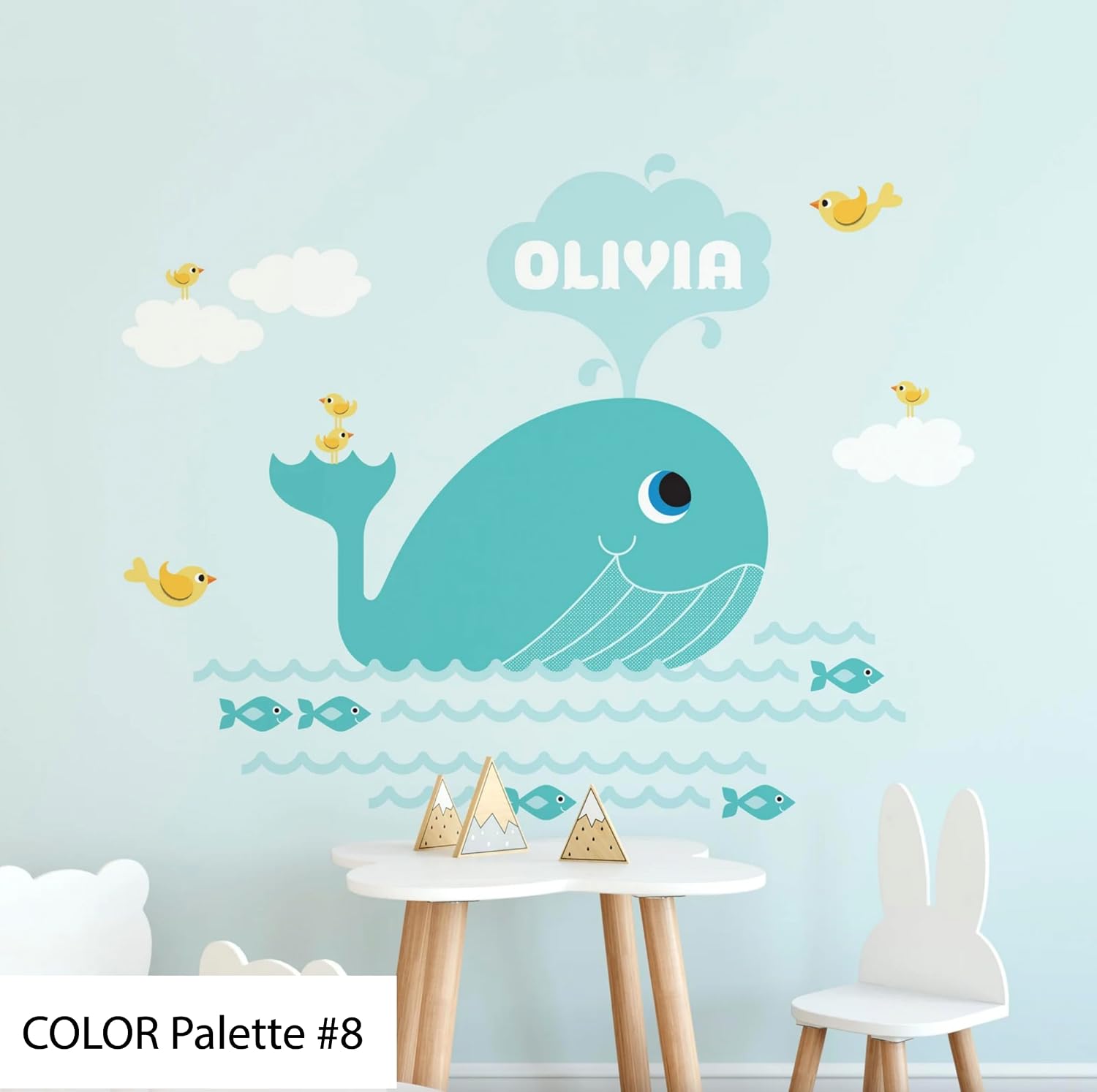 Whale Wall Decal for Baby Nursery - Personalized Nautical Wall Stickers - Custom Ocean Under The Sea Animals Wall Decals - Boys Girls Wall Art Mural Vinyl Sticker for Kids (#7)
