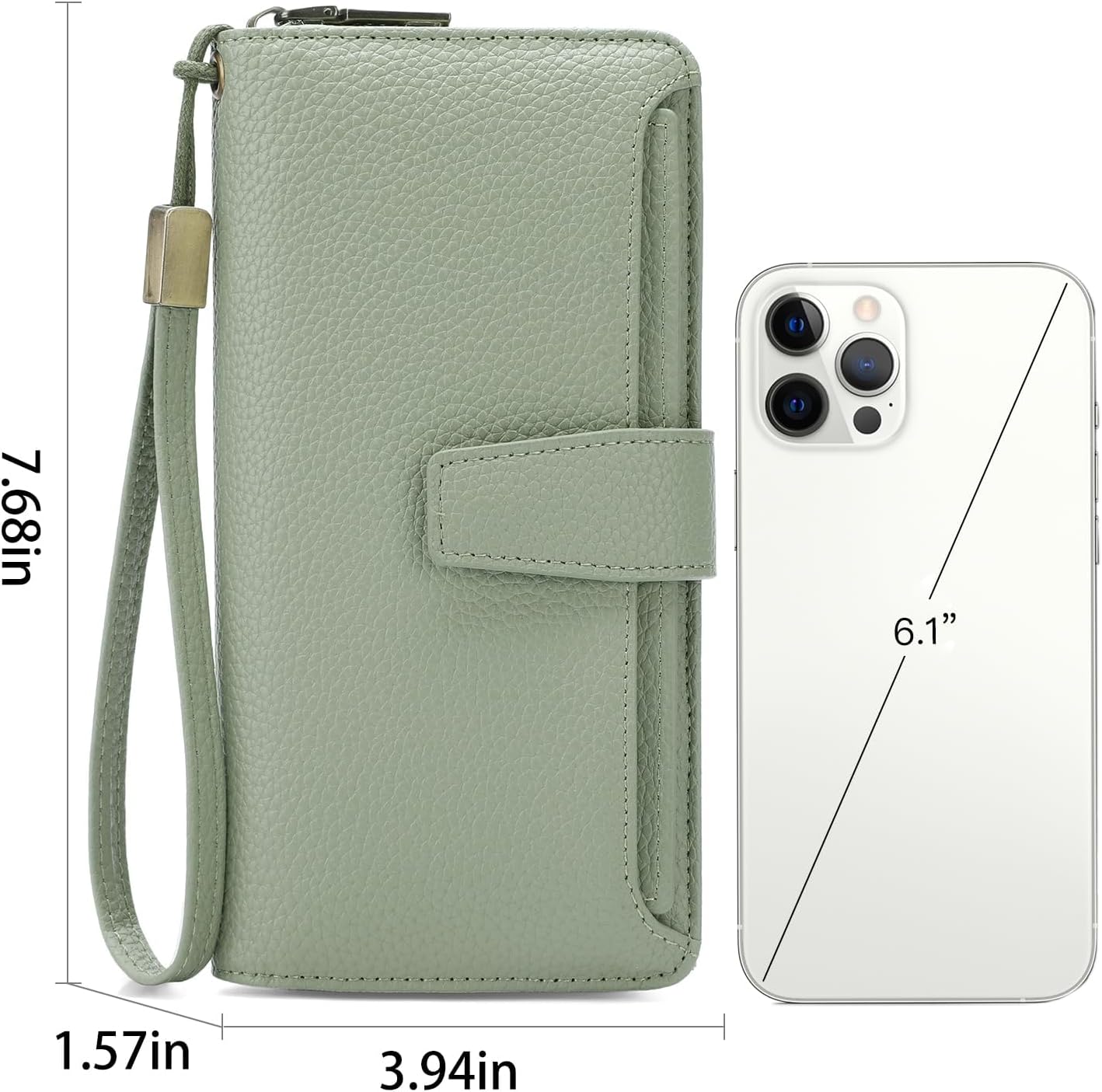 GOIACII Large Wallets for Women Wristlet Ladies Leather Clutch Green image 3
