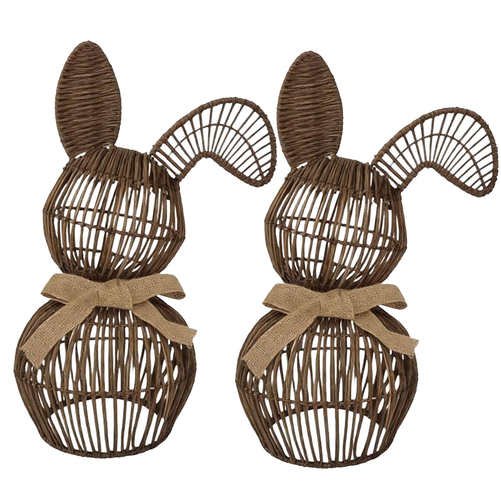 Rattan-Hase mit Schleife, rustikale Osterdekoration, Bauernhaus-Hasen-Osterdekoration, Frühlingshasen-Dekoration für rustikales Bauernhaus, Außenbereich, Haus, Veranda, Eingang, Hof, Rasen (2 Stück)