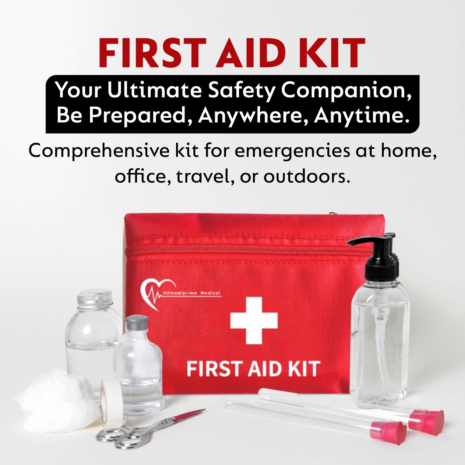 Compact First Aid Kit - 20 Essential Medical Items - Portable Emergency Survival Kit for Home, Travel, Car, Office, Outdoor, Hiking - Lightweight Red Bag - Hzmediprime Medical