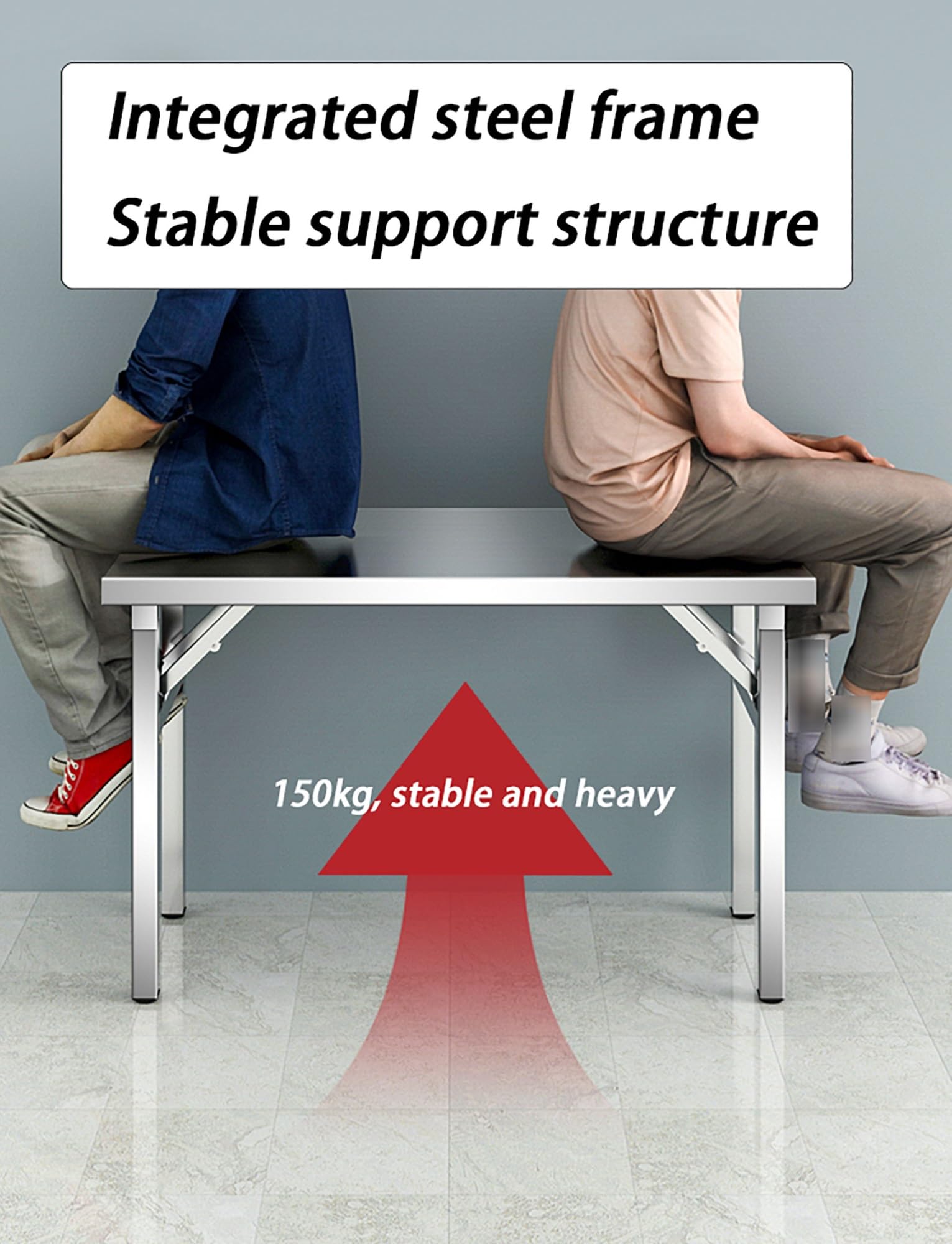 Mesa plegable de acero inoxidable, portátil y resistente para picnic, fiesta y comedor, sin montaje