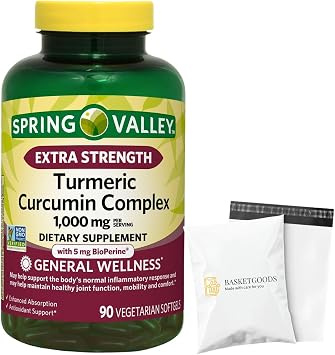 Spring Valley Turmeric Curcumin 1000 mg- Complex Extra Strength 90 softgels Pack of 1, Set by Basket Goods