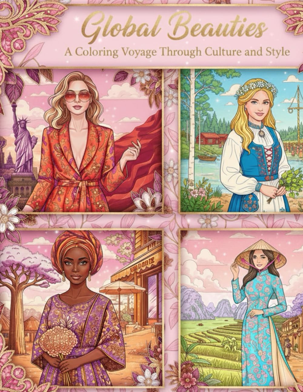 Global Beauties: A Coloring Voyage Through Culture and Style